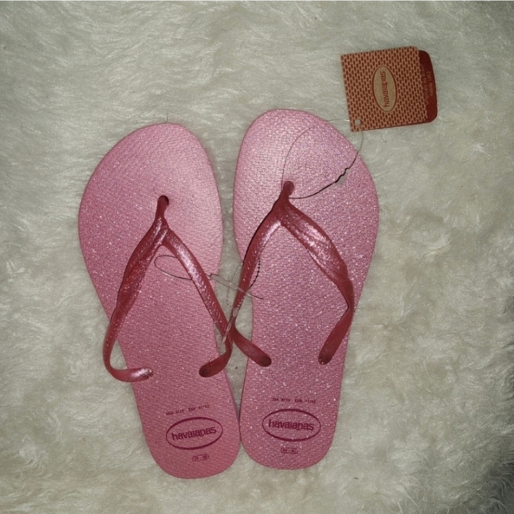 Havaianas Slim Pink Glitter Flip Flop Sandals size 9/10 - Picture 2 of 9